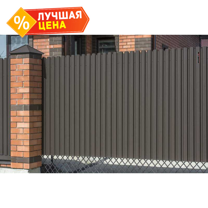 Штакетник П-образный А фигурный Grand Line 0,45 Drap RR 32 Темно-Коричневый